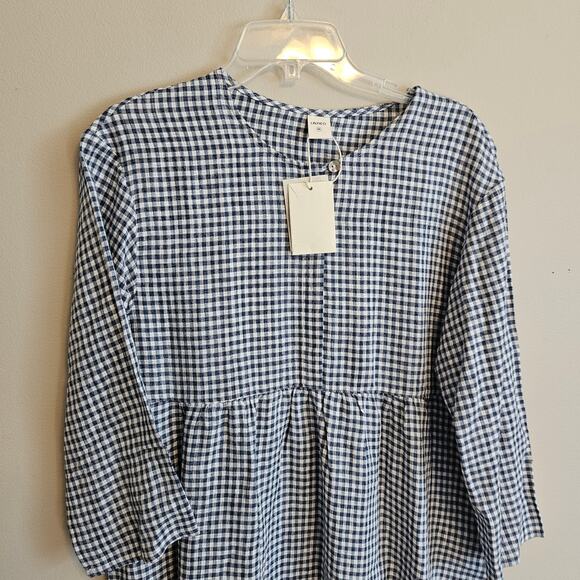 Lintico Linen Check Long Sleeve Midi Dress Firth Medium Blue and White - Picture 5 of 6